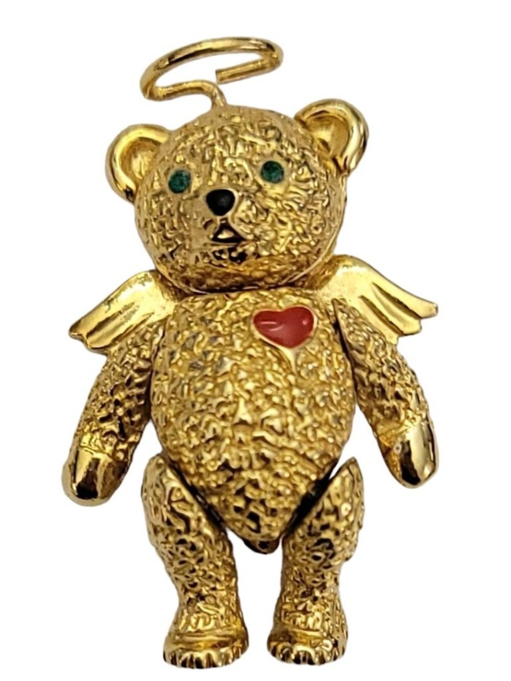 Batya Gold Tone Articulated Halo Angel Bear Brooch Pendant, Signed K579